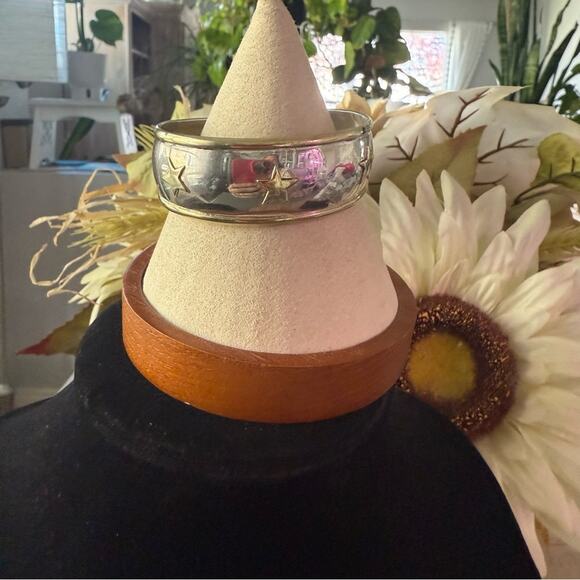 Mexico Sterling Silver Two Tone Star Cuff Bracelet - Picture 2 of 13